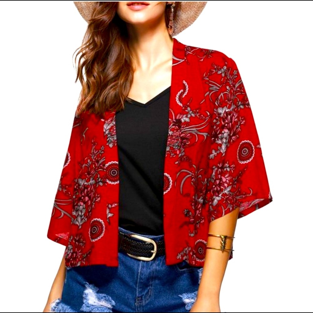 Gorgeous bright red Cropped Kimono